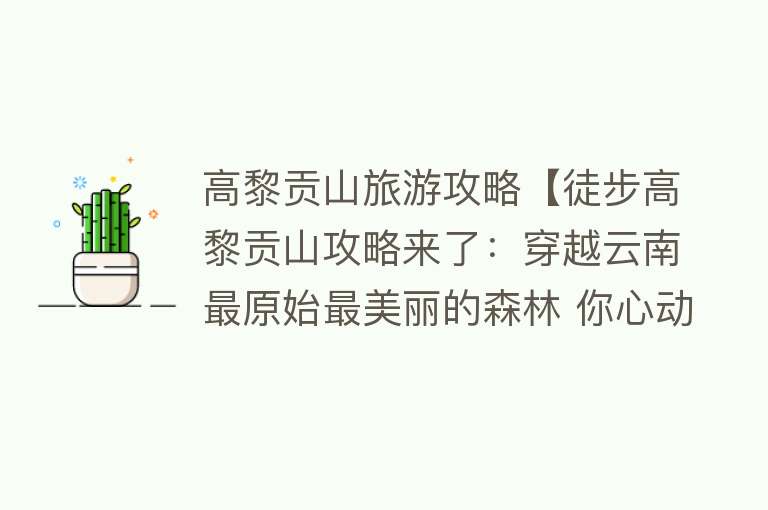 高黎贡山旅游攻略【徒步高黎贡山攻略来了：穿越云南最原始最美丽的森林 你心动吗？】