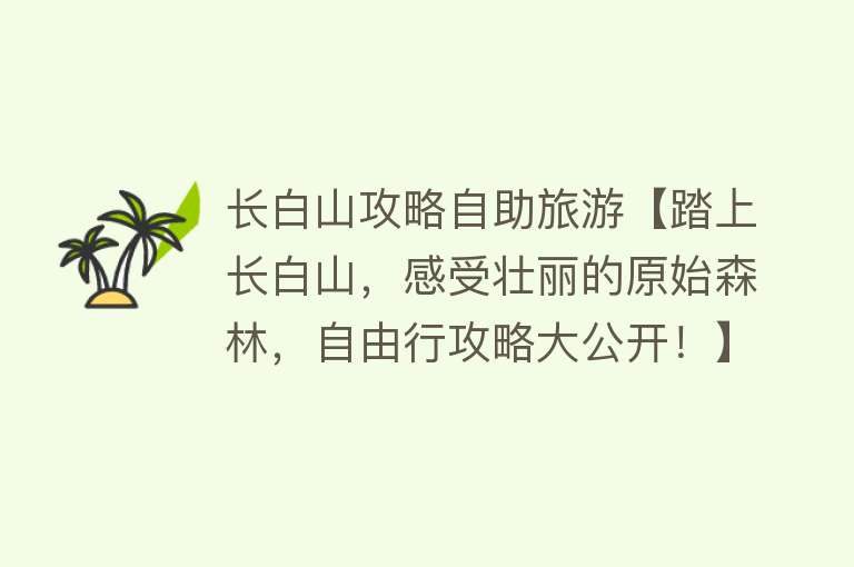 长白山攻略自助旅游【踏上长白山，感受壮丽的原始森林，自由行攻略大公开！】