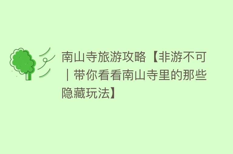 南山寺旅游攻略【非游不可｜带你看看南山寺里的那些隐藏玩法】