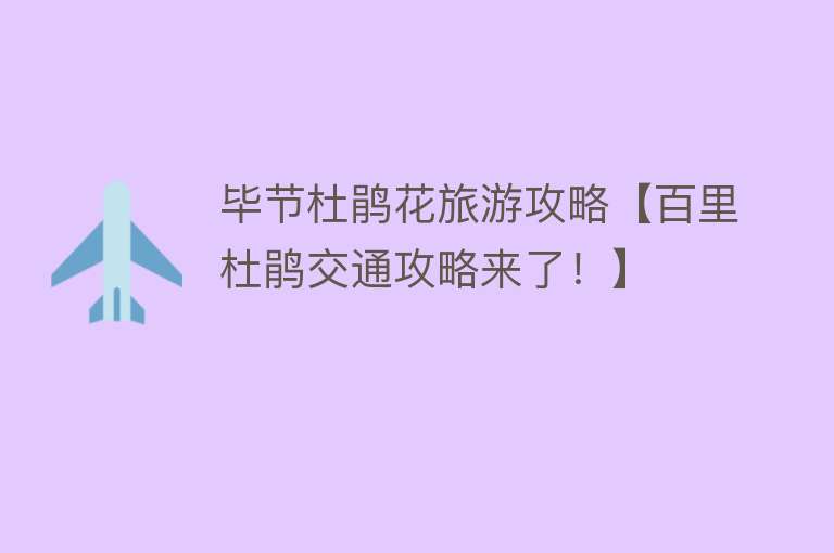 毕节杜鹃花旅游攻略【百里杜鹃交通攻略来了！】