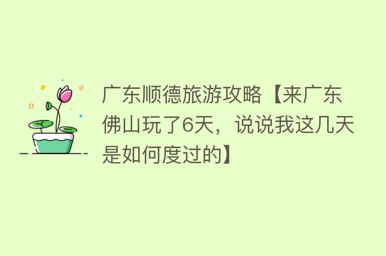 广东顺德旅游攻略【来广东佛山玩了6天，说说我这几天是如何度过的】