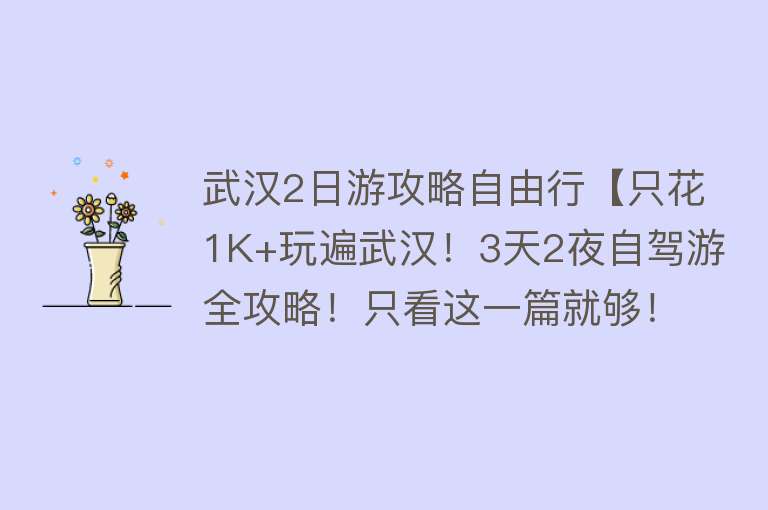 武汉2日游攻略自由行【只花1K+玩遍武汉！3天2夜自驾游全攻略！只看这一篇就够！】