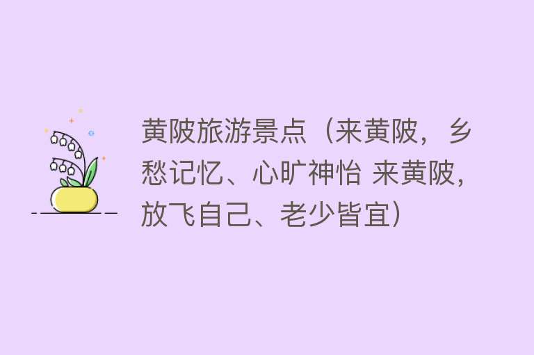 黄陂旅游景点（来黄陂，乡愁记忆、心旷神怡 来黄陂，放飞自己、老少皆宜）