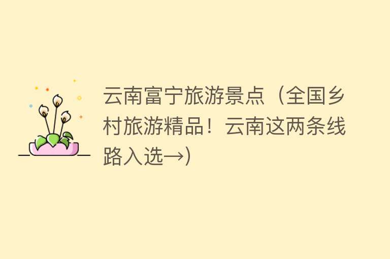云南富宁旅游景点（全国乡村旅游精品！云南这两条线路入选→）
