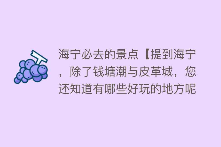 海宁必去的景点【提到海宁，除了钱塘潮与皮革城，您还知道有哪些好玩的地方呢】