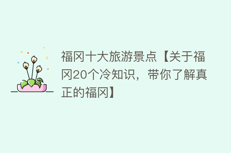 福冈十大旅游景点【关于福冈20个冷知识，带你了解真正的福冈】