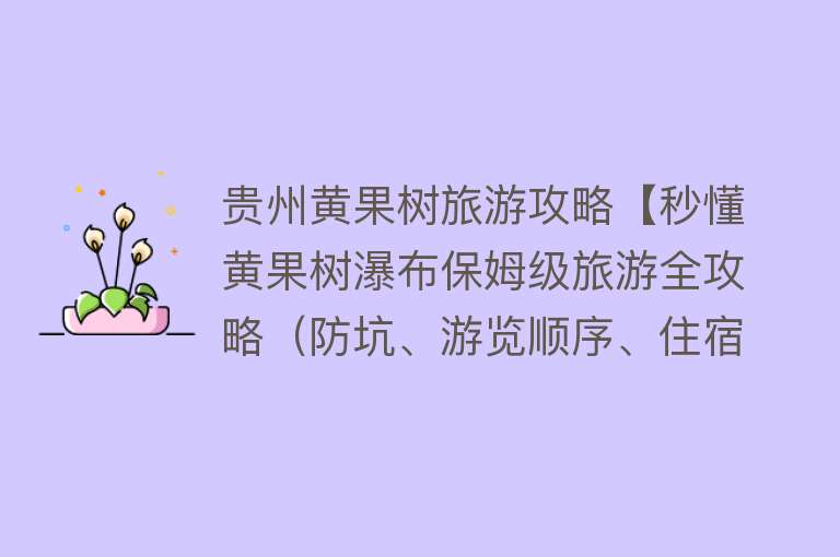 贵州黄果树旅游攻略【秒懂黄果树瀑布保姆级旅游全攻略（防坑、游览顺序、住宿、餐厅）】