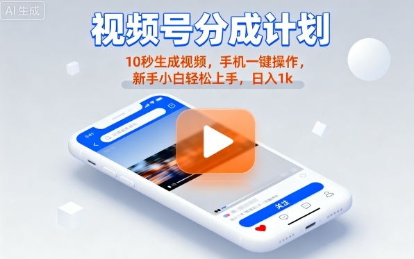 1-319.jpg 视频号分成计划懒人玩法,10秒生成视频,手机一键操作,新手小白轻松上手,日入1K