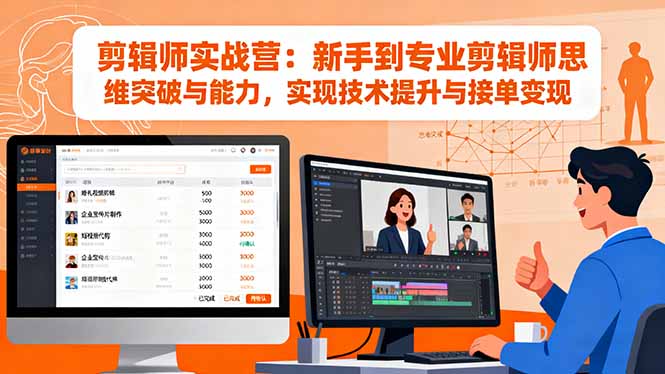 剪辑师实战营:新手到专业剪辑师思维突破与能力,实现技术提升与接单变现