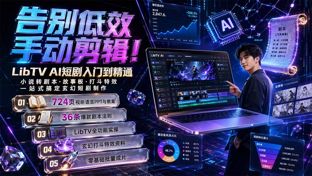 告别低效手动剪辑!LibTV AI短剧入门到精通,小说转剧本方法,故事板打斗特效一站式搞定玄幻短剧制作-紫橙网创项目网