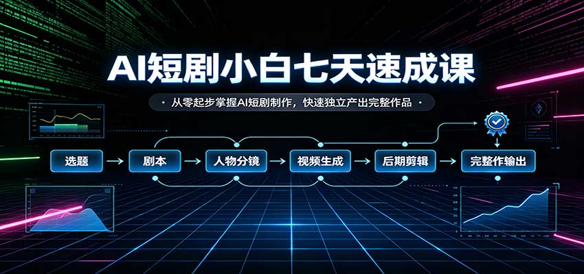 AI短剧小白七天速成课：从零起步掌握AI短剧制作，快速独立产出完整作品-紫橙网创项目网