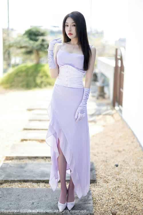[秀人XiuRen] No.6324 徐莉芝Booty – 淡紫长裙+紫色丝袜性感写真-紫橙网创项目网