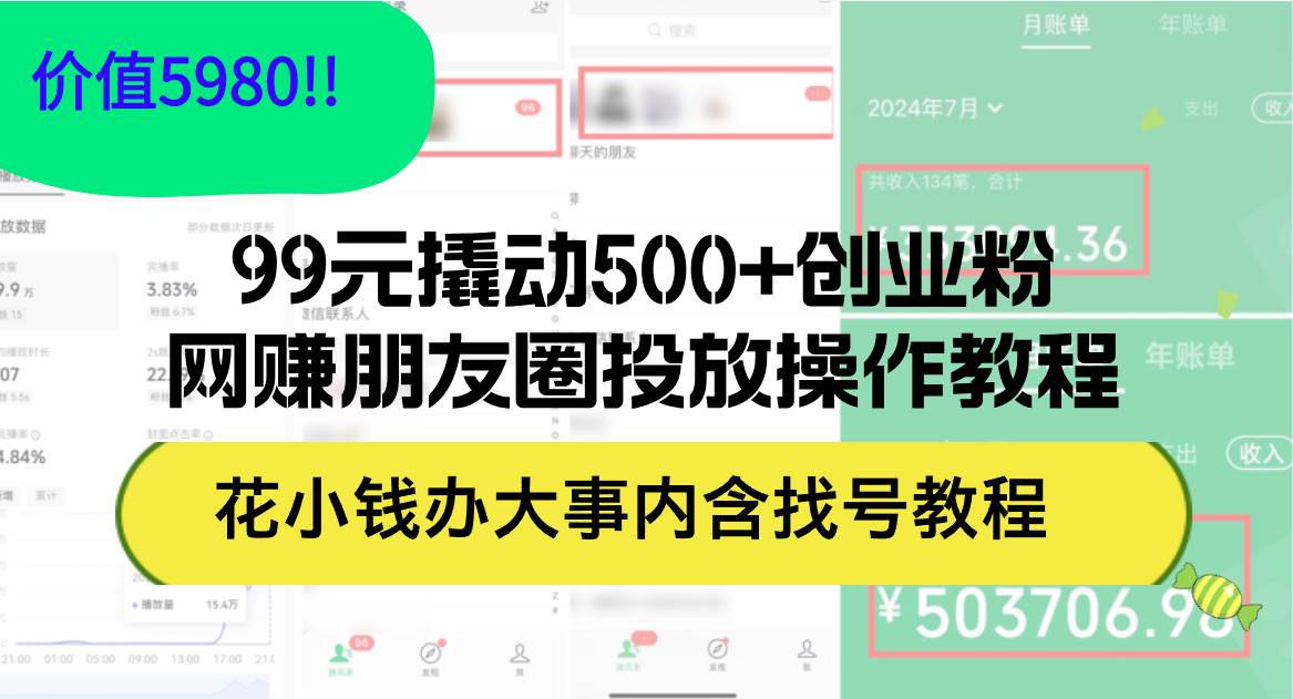 99元撬动500+创业粉，网赚朋友圈投放操作教程价值5980！花小钱办大事内... - 中创网