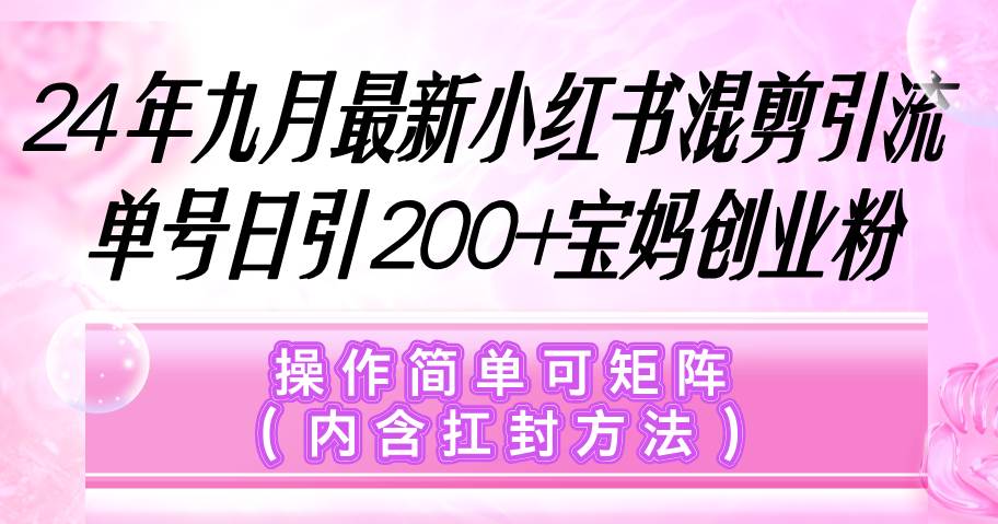 小红书混剪引流，单号日引200+宝妈创业粉，操作简单可矩阵（内含扛封... - 中创网