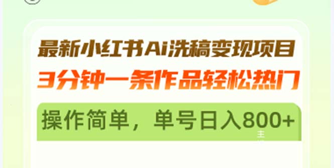 最新小红书Ai洗稿变现项目 3分钟一条作品轻松热门 操作简单，单号日入800+ - 中创网