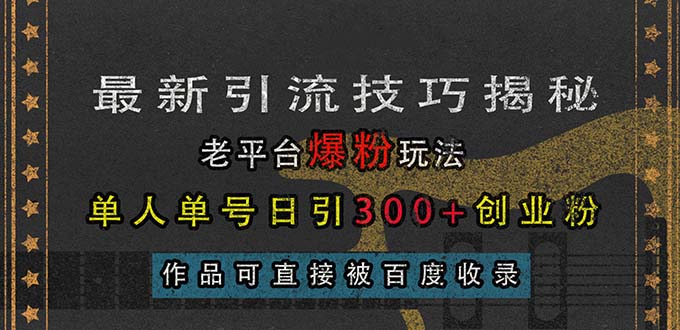 最新引流技巧揭秘，老平台爆粉玩法，单人单号日引300+创业粉，作品可直... - 中创网