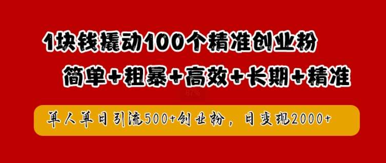 1块钱撬动100个精准创业粉，简单粗暴高效长期精准，单人单日引流500+创业粉，日变现2k【揭秘】 - 冒泡网赚