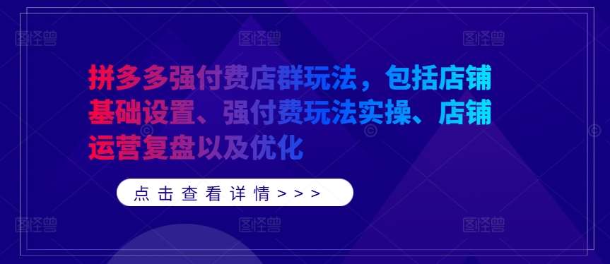 拼多多强付费店群玩法，包括店铺基础设置、强付费玩法实操、店铺运营复盘以及优化 - 冒泡网赚