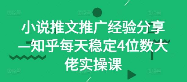 小说推文推广经验分享—知乎每天稳定4位数大佬实操课 - 冒泡网赚