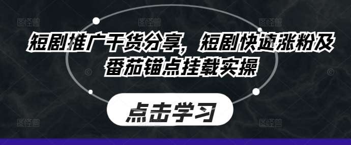 短剧推广干货分享，短剧快速涨粉及番茄锚点挂载实操 - 冒泡网赚