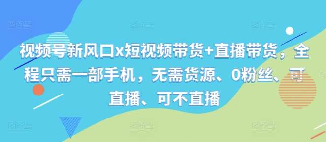 视频号新风口x短视频带货+直播带货，全程只需一部手机，无需货源、0粉丝、可直播、可不直播 - 冒泡网赚
