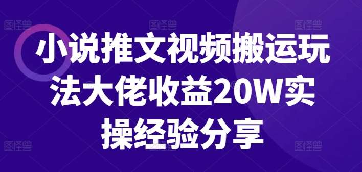 小说推文视频搬运玩法大佬收益20W实操经验分享 - 冒泡网赚