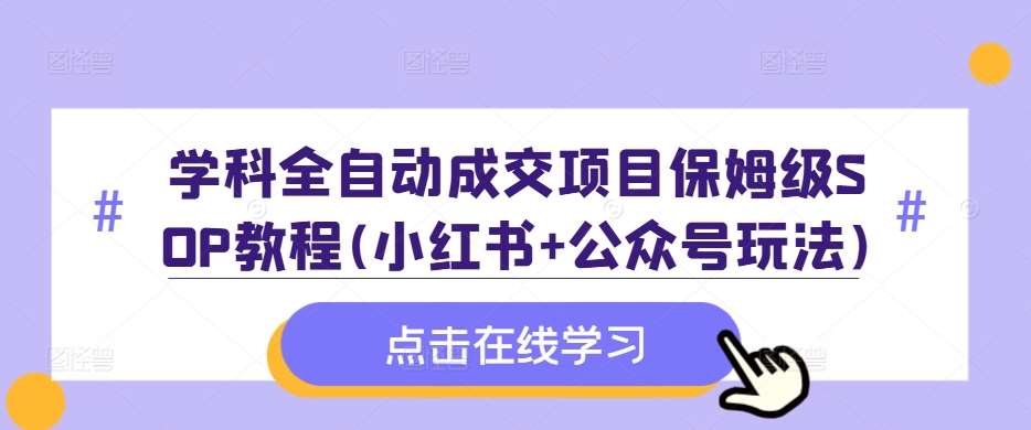 学科全自动成交项目保姆级SOP教程(小红书+公众号玩法)含资料 - 冒泡网赚
