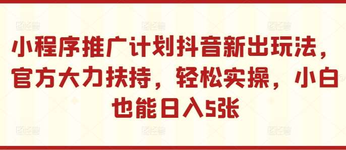 小程序推广计划抖音新出玩法，官方大力扶持，轻松实操，小白也能日入5张【揭秘】 - 冒泡网赚