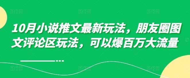 10月小说推文最新玩法，朋友圈图文评论区玩法，可以爆百万大流量 - 冒泡网赚