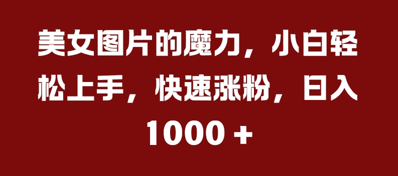 美女图片的魔力，小白轻松上手，快速涨粉，日入几张 - 冒泡网赚