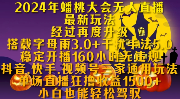 2024年蟠桃大会无人直播最新玩法，稳定开播160小时无违规，抖音、快手、视频号三家通用玩法 - 冒泡网赚