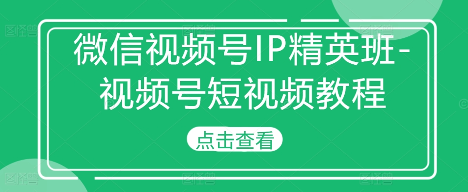 微信视频号IP精英班-视频号短视频教程 - 冒泡网赚