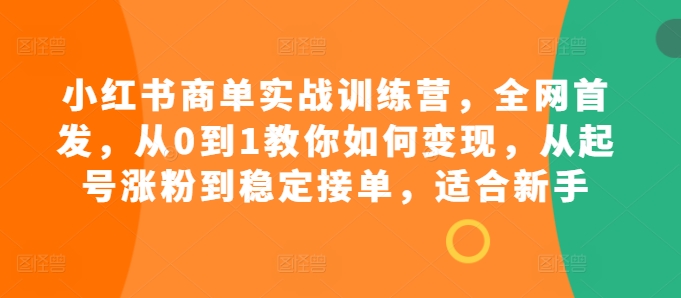 小红书商单实战训练营，全网首发，从0到1教你如何变现，从起号涨粉到稳定接单，适合新手 - 冒泡网赚