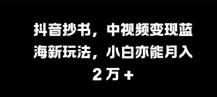 抖音抄书，中视频变现蓝海新玩法，小白亦能月入 过W - 冒泡网赚