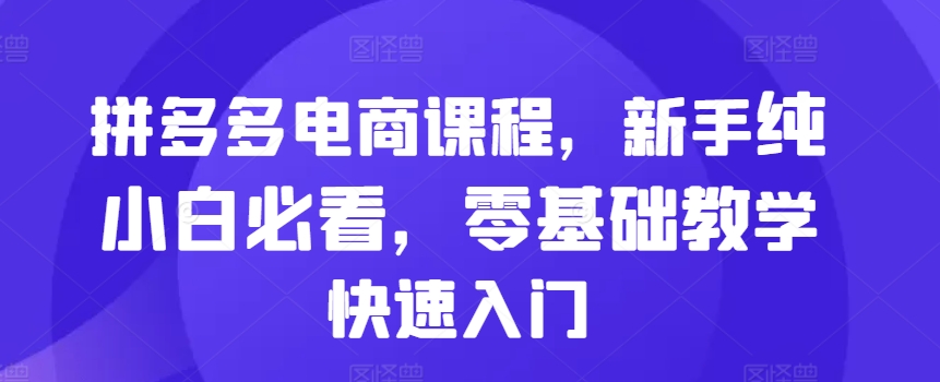 拼多多电商课程，新手纯小白必看，零基础教学快速入门 - 冒泡网赚