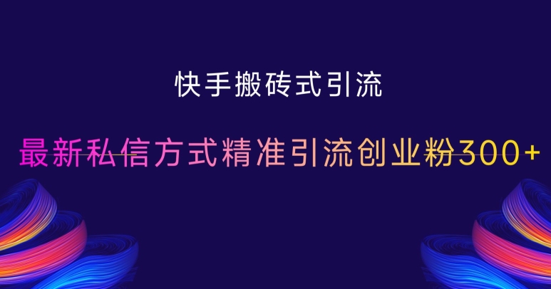 快手搬砖式引流，最新私信方式精准引流创业粉300+ - 冒泡网赚