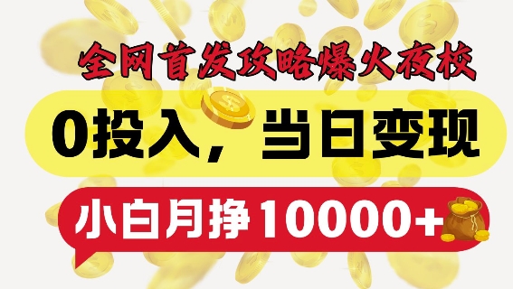 全网首发爆火夜校，0投入，当日变现，小白轻松月入1w+ - 冒泡网赚
