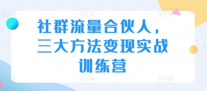 社群流量合伙人，三大方法变现实战训练营 - 冒泡网赚