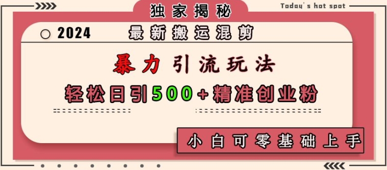 最新搬运混剪暴力引流玩法，轻松日引500+精准创业粉，小白可零基础上手 - 冒泡网赚