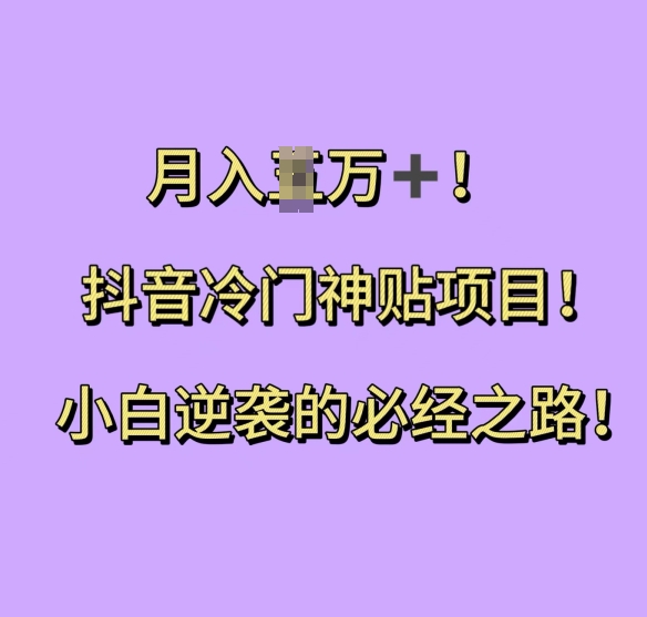抖音冷门神贴项目，小白逆袭的必经之路，月入过W - 冒泡网赚