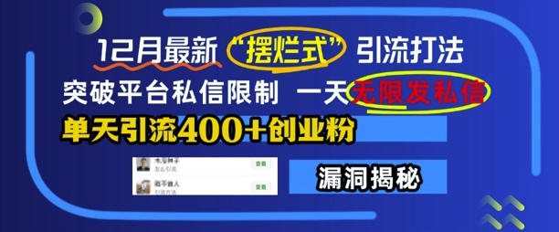 12月最新“摆烂式”引流打法，突破平台私信限制，一天无限发私信，单天引流400+创业粉 - 冒泡网赚