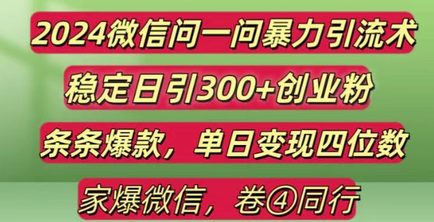 2024最新微信问一问暴力引流300+创业粉,条条爆款单日变现四位数 - 冒泡网赚