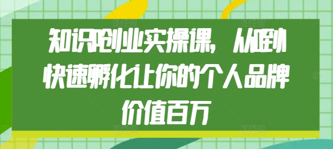知识IP创业实操课，从0到1快速孵化让你的个人品牌价值百万 - 冒泡网赚