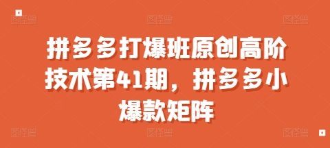 拼多多打爆班原创高阶技术第41期，拼多多小爆款矩阵 - 冒泡网赚
