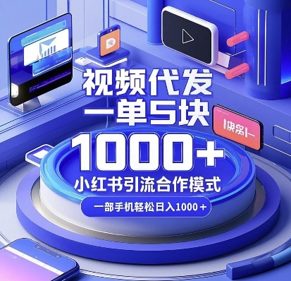 视频代发，一单5块，小红书引流合作模式，一部手机轻松日入多张 - 冒泡网赚