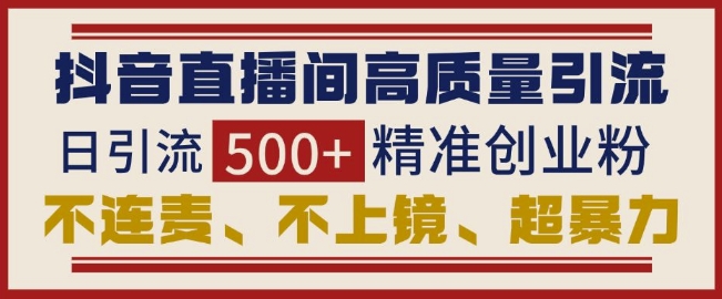 抖音直播间引流创业粉，无需连麦、不用上镜、超暴力，日引流500+高质量精准创业粉 - 冒泡网赚