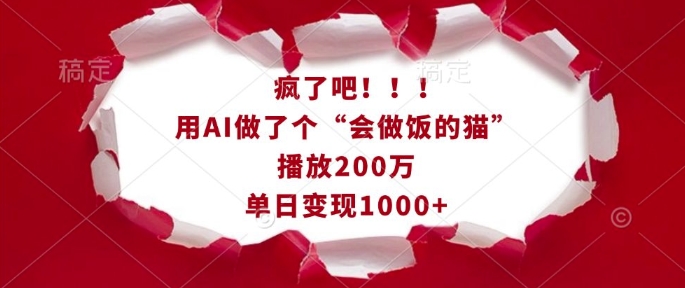 疯了吧！用AI做了个“会做饭的猫”，播放200万，单日变现1k - 冒泡网赚