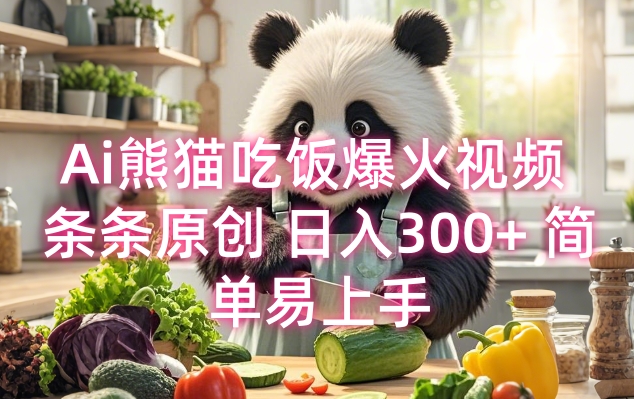 Ai熊猫吃饭爆火视频 条条原创 日入300+ 简单易上手 - 冒泡网赚