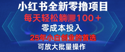 小红书全新纯零撸项目，只要有号就能玩，可放大批量操作，轻松日入100+ - 冒泡网赚