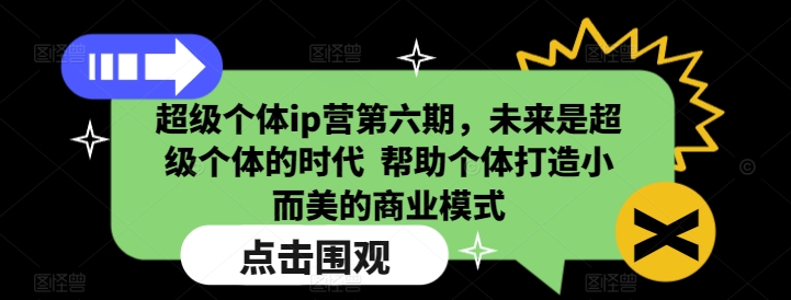 超级个体ip营第六期，未来是超级个体的时代  帮助个体打造小而美的商业模式 - 冒泡网赚